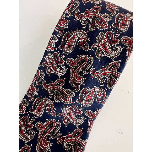 Ballymoor Men's Silk Neck Tie Navy Blue & Red Paisley JL - Picture 2 of 7